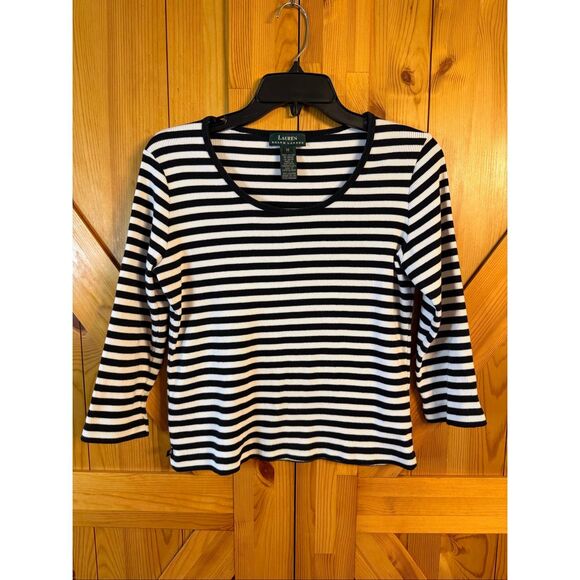 Lauren Ralph Lauren Tops - Lauren Ralph Lauren Women’s 3/4 Sleeve Back White Striped Shirt Size Medium (712